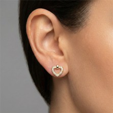 Zeino Kalp Şekilli Zirkon Taşlı Sallantılı Çelik Küpe - 14K Altın Rengi Kaplama, 1 cm