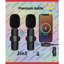 Techadres K9 Kablosuz Yaka Mikrofonu Lightning 2'li Mini Mikrofon Youtube Tik Tok 2 Adet