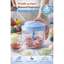 Maridet Pratik Ipli El Rondosu 5 Çelik Bıçaklı Büyük Boy Et Soğan Sebze Meyve Doğrayıcı Blender Rende Mavi