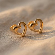 Zeino Ortası Boş Kalp Şekilli Çelik Küpe - 14K Altın Rengi Kaplama, 1 cm