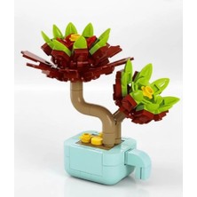 Sukulent Aeonium Arboreum Saksı Çiçek Dekor 117 Parça Bricks Yapı Blok 3 Boyutlu Puzzle Oyuncak Hediyelik