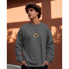 Muhtar Store Erkek Siyam Kedisi Desenli Sweatshirt – Minimal Göğüs Baskılı, Unisex Rahat Kalıp