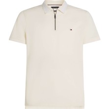 Tommy Hilfiger Erkek Krem Tommy Hilfiger Mercerısed Pıque Zıp, Z00 Krem Erkek T-Shirt & Polo