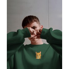 Muhtar Store Erkek Sarı Tekir Kedisi Desenli Sweatshirt – Minimal Göğüs Baskılı, Unisex Rahat Kalıp