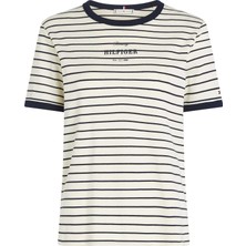 Tommy Hilfiger Kadın Beyaz Tommy Hilfiger Reg Monotype Strıpe, 0fc Beyaz Kadın T-Shirt & Polo