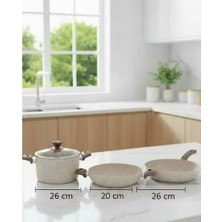 Veramoni 3 Lü Kapaklar Uyumlu Derin Granit Tencere Tava ve Sahan Hediyeli Yüksek Kalite 26 cm (Indüksiyon Uyumlu)