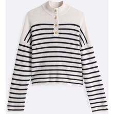 Tommy Hilfiger Kadın Beyaz Tommy Hilfiger Gold Button Polo Ls, 0ff Beyaz Kadın Kazak