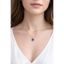 Altın Kaplama Mor Kalp Zirkon Taşlı Kolye