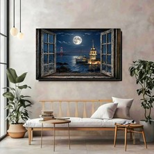Artprinta Boğazda Ay Işığı – Pencereden Istanbul Manzaralı Kanvas Tablo