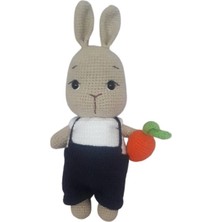 Lacivert Tulumlu Havuçlu Bal Yanak Tavşan Amigurumi Organik Oyuncak