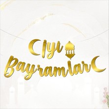 Allians Gold Renkli Bayram Yazılı Kaligrafi Banner 20X210CM, Ramazan ve Kurban Bayramı Için
