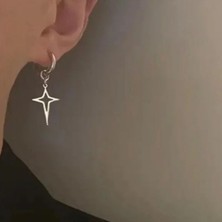 Jaida Moda Unisex Gümüş Kuzey Yıldızı Sallantılı Çelik Halka Küpe