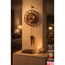 Wallover Design Elif Islami Hat Sanatlı Gold Sessiz – Kırılmaz Camlı Ceviz Gövde ve Konikli Metal Duvar Saati 33×90