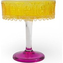 Sudedi Home Renkli Cam Ayaklı Sunum Standı 19 cm | Kabartmalı Desenli Özel Tasarım