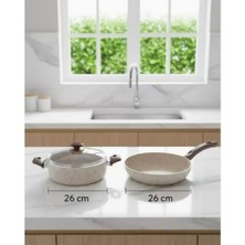 Veramoni Yüksek Kalite Granit Tencere ve Tava Seti 26 cm Kapak Tence ve Tavayla Uyumludur