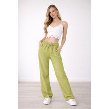 Hazel Kadın Yağ Yeşil Keten Karışımlı Bol Kesim Pantolon