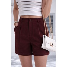 Hazel Kadın Vişne Klasik Pileli Şort