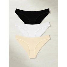 Biçomi Bicomi Pamuklu Siyah Beyaz Ten Rengi 3lü Külot