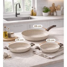 Veramoni Dev Yanmaz Yapışmaz Granit Tava Sahan Seti 3 Lü Maxi Boy