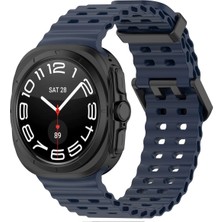Lewufor Samsung Galaxy Watch 7 Ultra 47MM Uyumlu Dalgalı Delikli Metal Tokalı Silikon Kordon