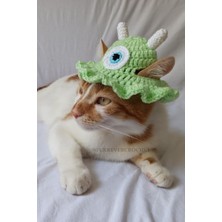 Özbience Sevimli Monster Temalı Örgü Kedi Köpek Şapkası, Halloween Aksesuarı
