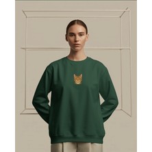 Muhtar Store Kadın Tekir Kedisi Desenli Sweatshirt – Minimal Göğüs Baskılı, Rahat Kesim