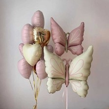 Çıtı Pıtı Store Kelebek Kalp Folyo Balon Set Pembe Renkli 10 Adet Doğum Günü Temalı Parti Malzemesi
