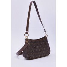 World Star Monogram Baskılı Ayarlanabilir Çapraz Askılı Çapraz El ve Omuz Baget Çanta Kol Çantası