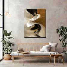 Artprinta Soyut Modern Sanat Kanvas Tablo – Bej, Kahve ve Siyah Dalga Desenli Duvar Dekoru
