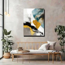 Artprinta Modern Soyut Kanvas Tablo – Hardal Sarı, Turkuaz ve Siyah Geometrik Duvar Dekoru