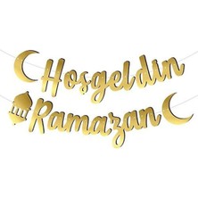 Allians Ramazan Temalı Gold Renkli Kaligrafi Banner, Ipe Dizili Süs
