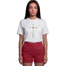 Color Luxe ''target Love'' Hedef ve Kalp Baskılı %100 Pamuk Rahat Kesim Premium Kadın Tişört