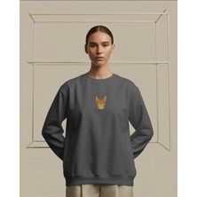 Muhtar Store Kadın Tekir Kedisi Desenli Sweatshirt – Minimal Göğüs Baskılı, Rahat Kesim