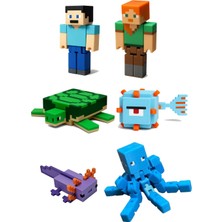Artivo Minecraft Deniz Başlangıç Seti Steve Alex Kaplumbağa Guardian Aksolotl Ahtapot