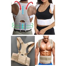 Özbience Bej Dik Duruş Korsesi Bel ve Omuz Şekillendirici Mıknatıslı Vücut