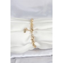 cm 14K Gold Renk Kalın Zincir Model Kadın Bileklik - Bamido