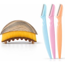 Busstier Kutulu Ahşap Görünümlü Lenf Drenaj Yüz-Boyun Masaj Fırçası + 3'lü Kaş Usturası Seti