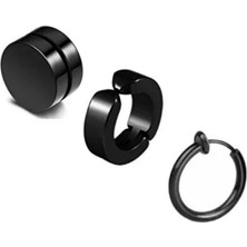 Jaida Moda Unisex Siyah 3 Adet Deliksiz Sıkıştırmalı Mıknatıslı Çelik Küpe