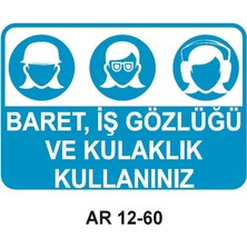 Outdoor One BARET, İŞ GÖZLÜĞÜ VE KULAKLIK KULLANINIZ KADIN FİGÜRLÜ İŞ GÜVENLİĞİ UYARI LEVHASI 1 ADET PVC 21 X 29CM