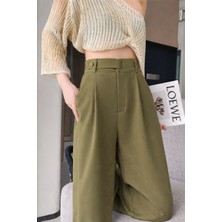 Hazel Kadın Haki Kemer Toka Detaylı Palazzo Pantolon