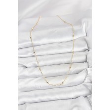 cm 14K Gold Renk Minik Top Zincirli Kadın Kolye - Bamido
