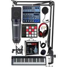 Braventa Collection Stüdyo Ekipmanları Midi Live Paket-6 Ses Kartlı Mikser Midi Klavye Cx2 Mikrofon Kulaklık Pad Control