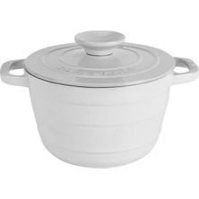 Braventa Collection Lava Döküm Yuvarlak Tencere Döküm Demir Kapak Experience Majolik Serisi ÇAP(Ø)23CM Beyaz