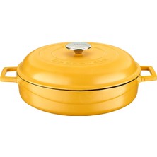 Braventa Collection Lava Metal Spring Serisi - Döküm Çok Amaçlı Tencere, Yuvarlak, 28 Cm, Mat Emaye, Parlak Siyah Taban,