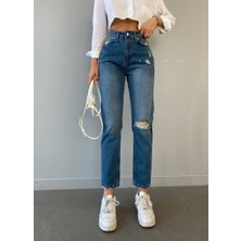 Aida Fashion Tek Diz Lazer Mom Jeans