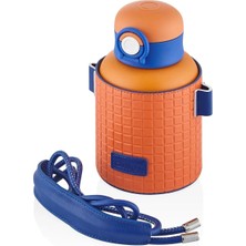 Braventa Collection Diller 680ML Moda Waffle Çizgili Deri Kılıf Pipetli Askılı Kilitlenebilir Kapak Çelik Termos Matara