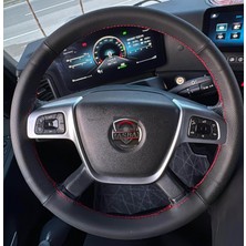 Hasbay Dikişli Direksiyon Kılıfı Noktalı / Siyah Deri Kırmızı Dikişli Mercedes Tır Kamyon Bu Direksiyona