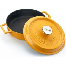 Braventa Collection Lava Metal Spring Serisi - Döküm Çok Amaçlı Tencere, Yuvarlak, 24 Cm, Mat Emaye, Parlak Siyah Taban,