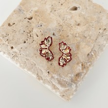 Vesce Atelier Gold Yaprak Formlu Bordo Küpe