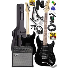 Braventa Collection Midex RPH-30BK-50AMP Black Elektro Gitar Seti 50 Watt Bluetooth Şarjlı Amfi Kulaklık Full Set